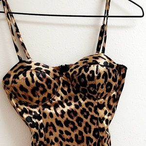 Sexy skin tight silk cheetah dress